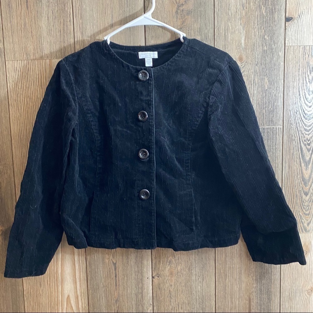 CHARTER Club Black Corduroy Button Front Jacket - Picture 2 of 5
